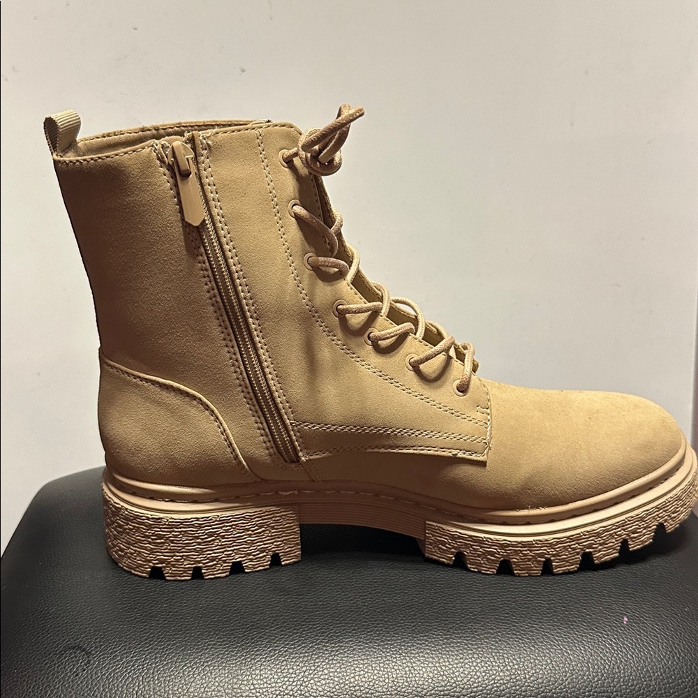 Tan Lace-Up Ankle Boots